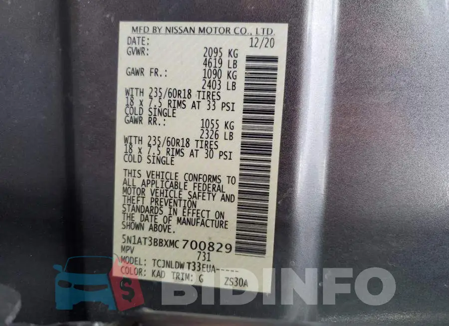 5N1AT3BBXMC700829 Photo# 13