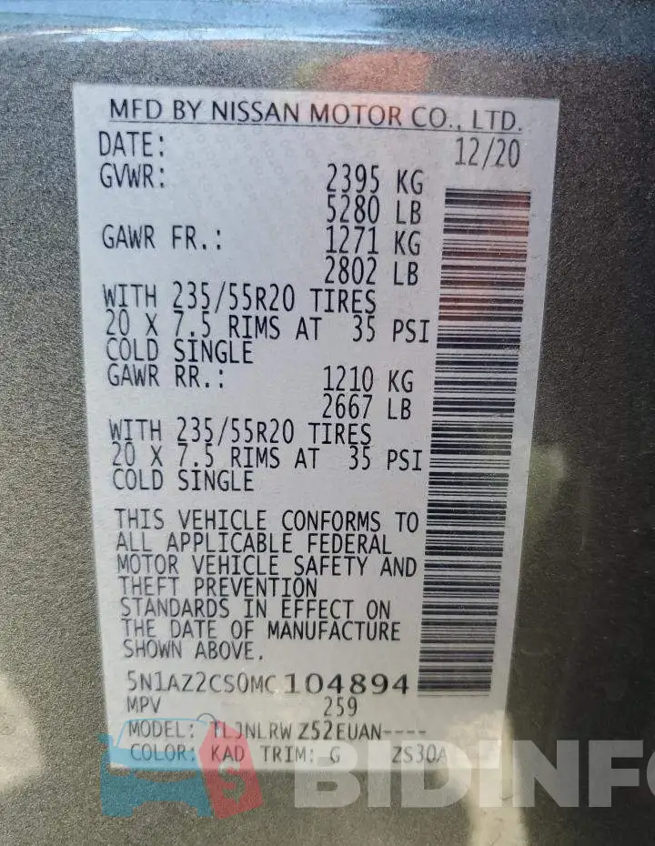 5N1AZ2CS0MC104894 Photo# 13