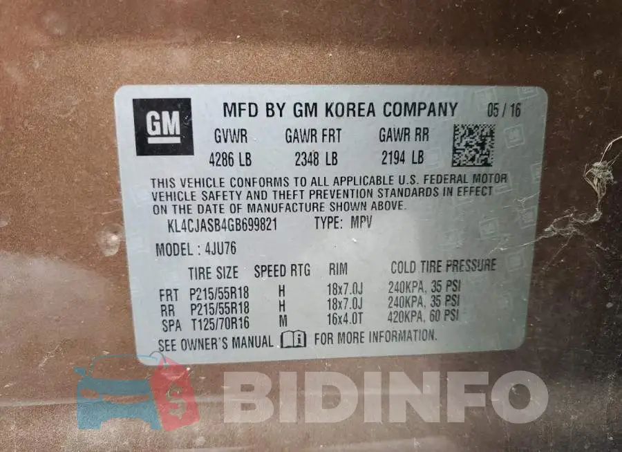 KL4CJASB4GB699821 Photo# 14