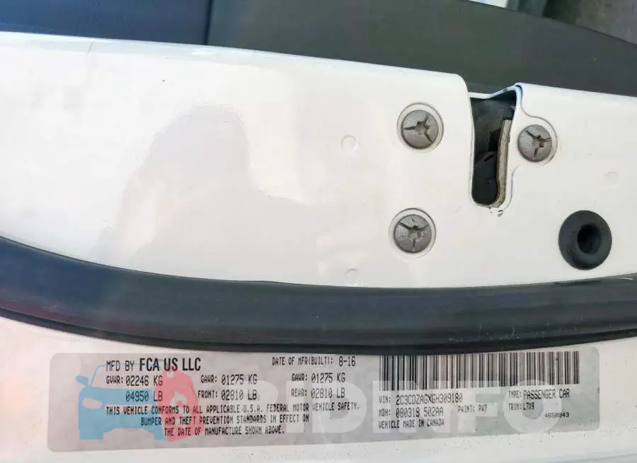 2C3CDZAGXGH309180 Photo# 12