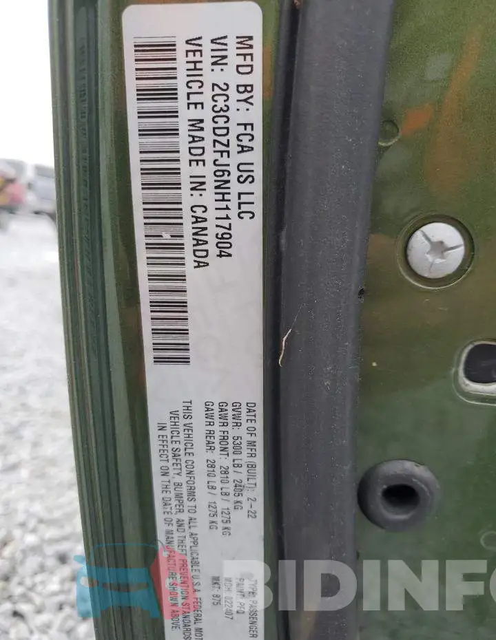 2C3CDZFJ6NH117904 Photo# 12