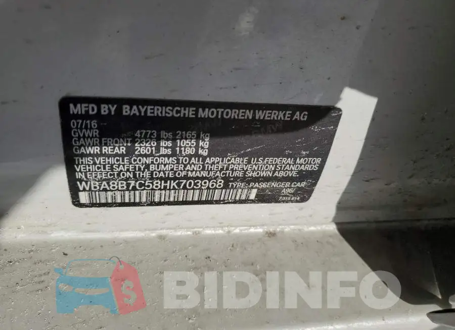 WBA8B7C58HK703968 Photo# 12