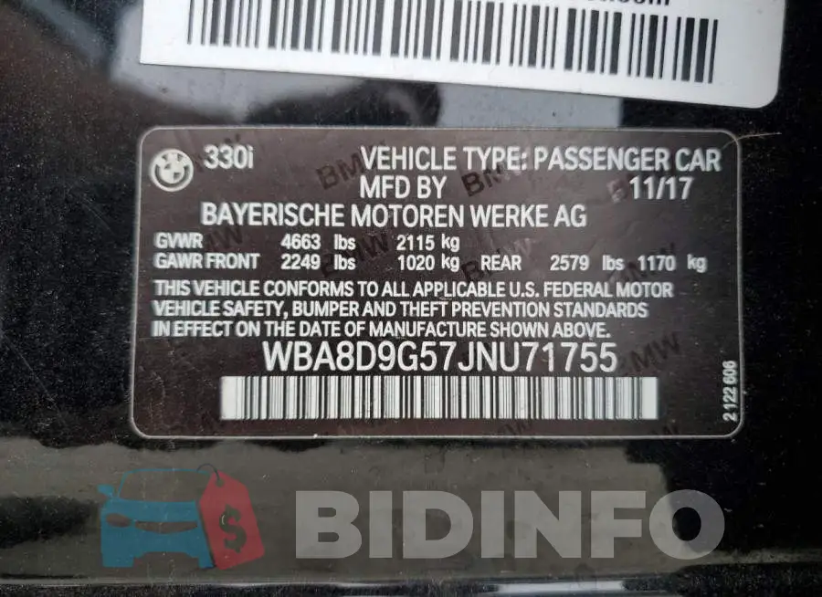 WBA8D9G57JNU71755 Photo# 13