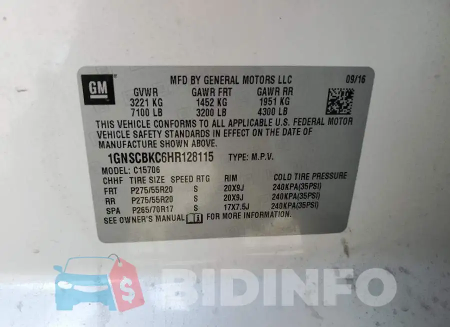 1GNSCBKC6HR128115 Photo# 13