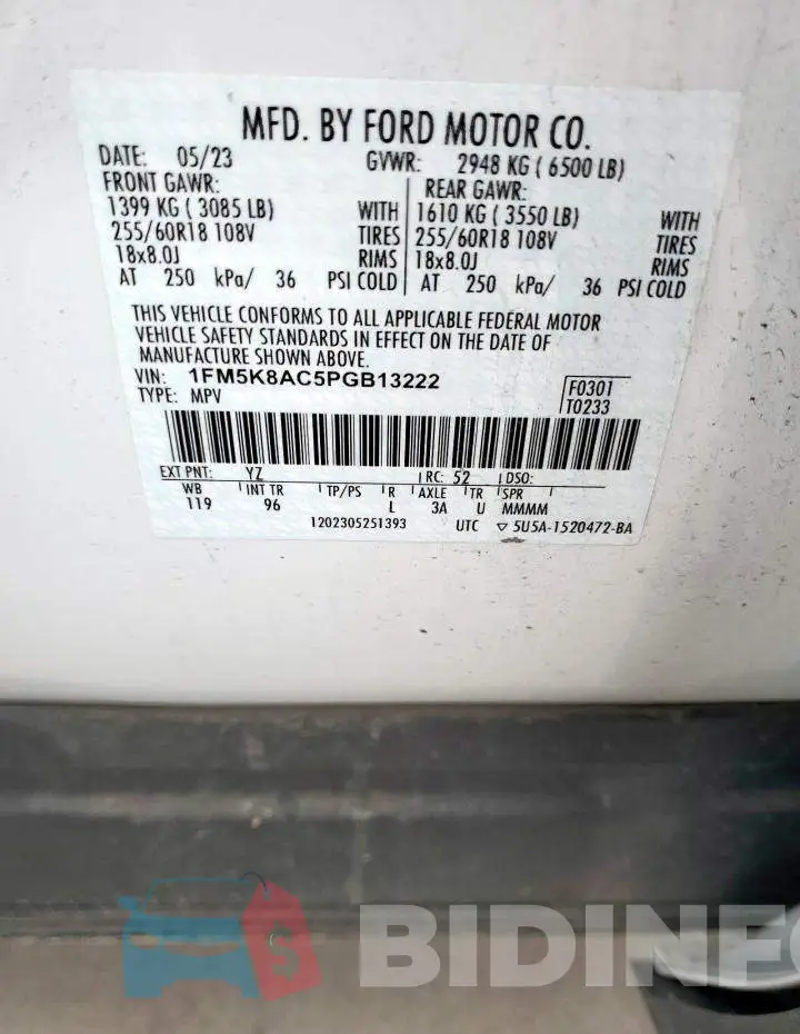 1FM5K8AC5PGB13222 Photo# 12