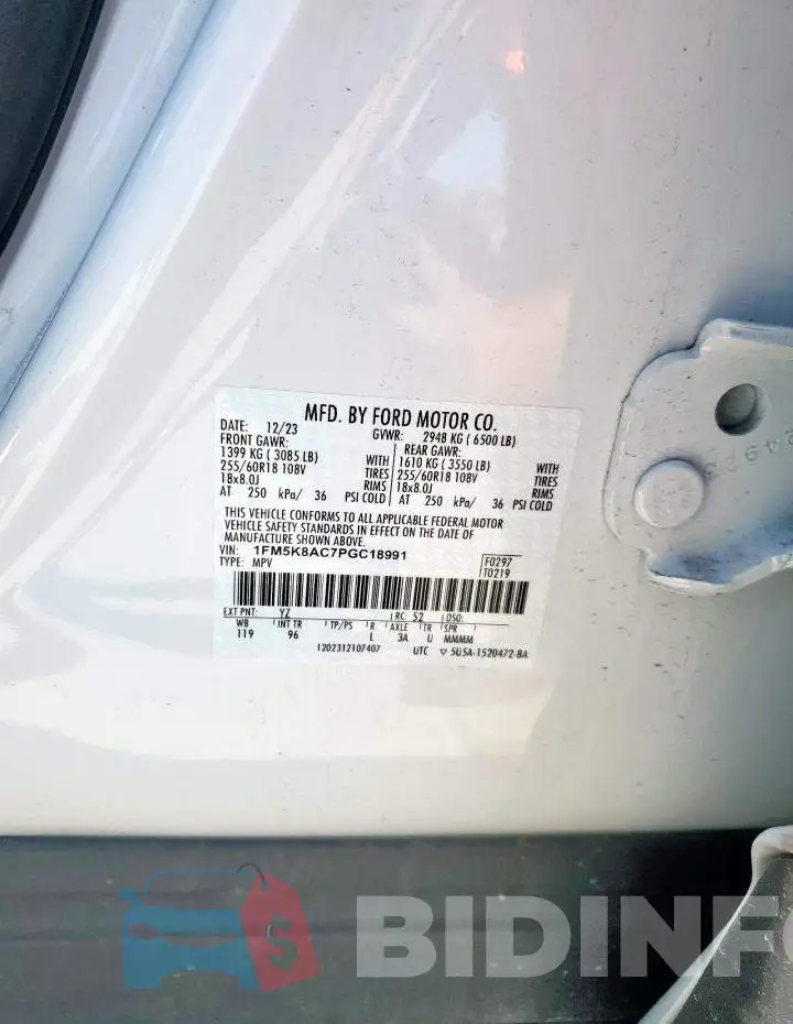 1FM5K8AC7PGC18991 Photo# 14