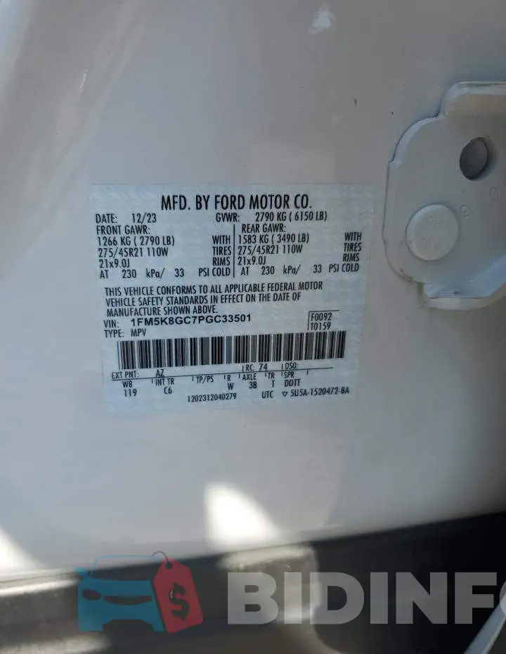 1FM5K8GC7PGC33501 Photo# 12