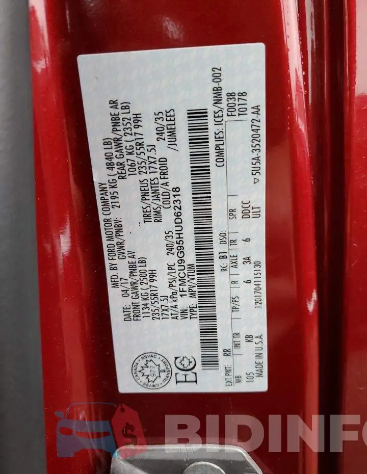 1FMCU9G95HUD62318 Photo# 13