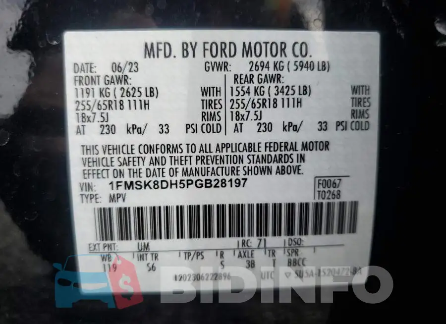 1FMSK8DH5PGB28197 Photo# 14