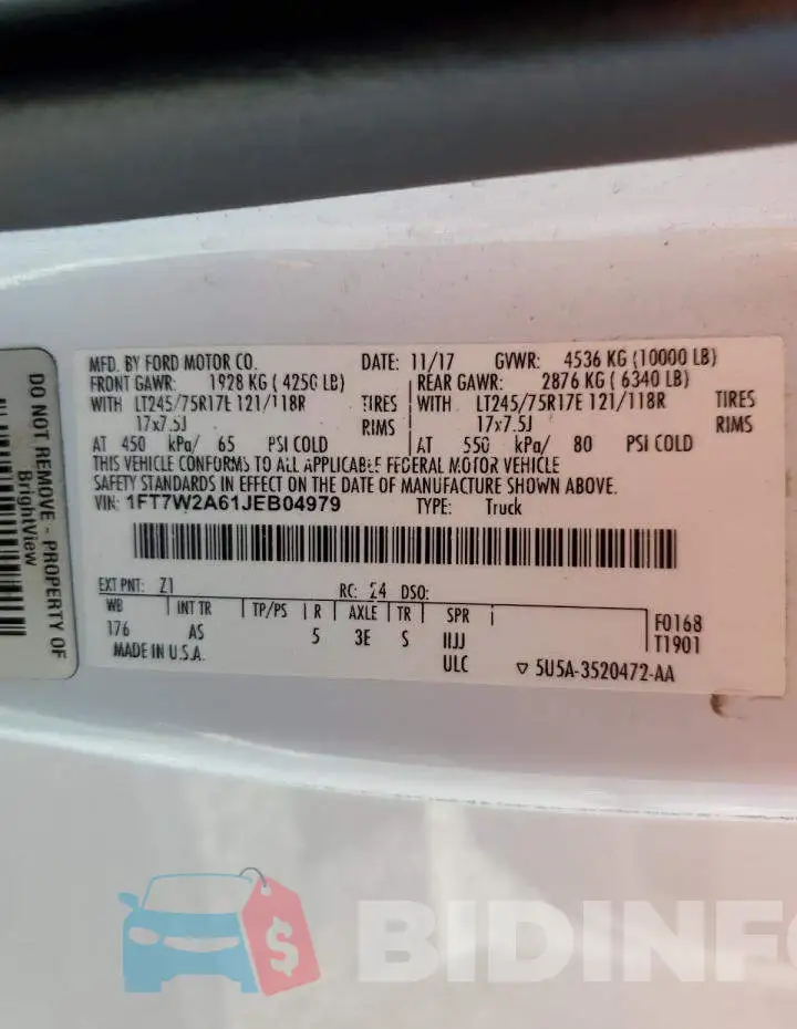 1FT7W2A61JEB04979 Photo# 13