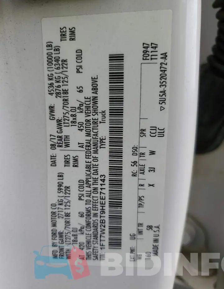 1FT7W2BT9HEE71143 Photo# 13