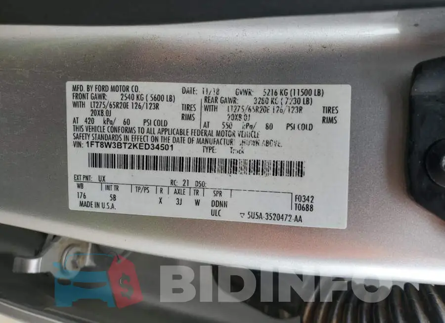 1FT8W3BT2KED34501 Photo# 12