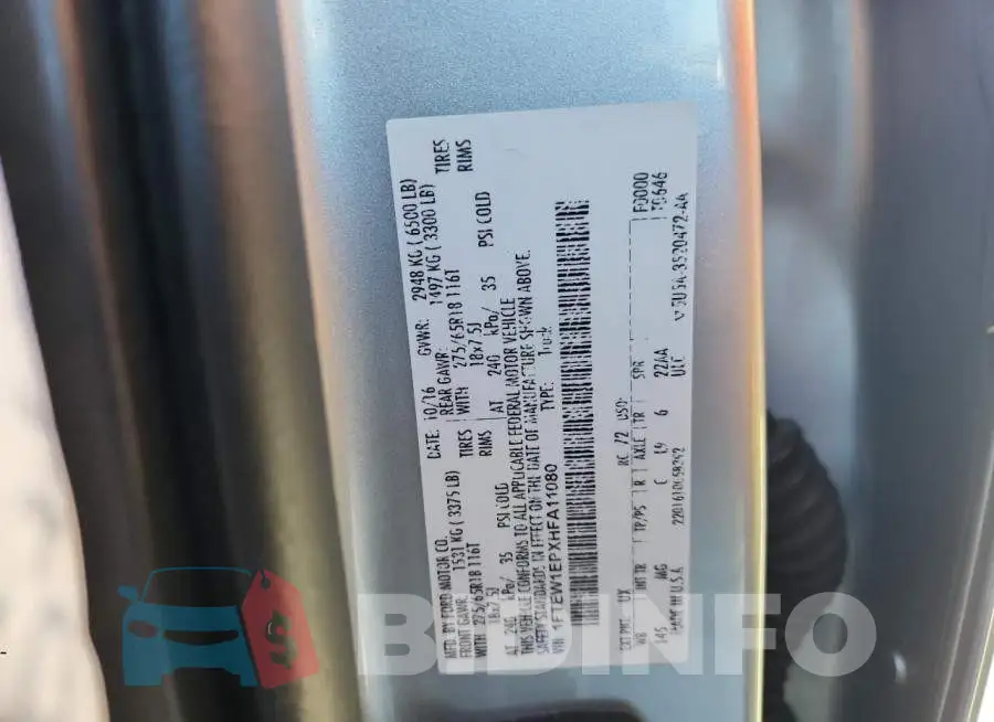 1FTEW1EPXHFA11080 Photo# 12