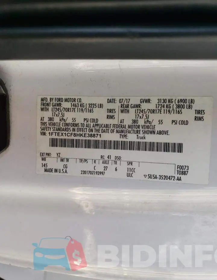 1FTEX1CF8HKE38871 Photo# 12