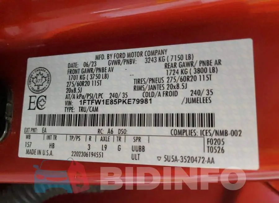 1FTFW1E85PKE79981 Photo# 12