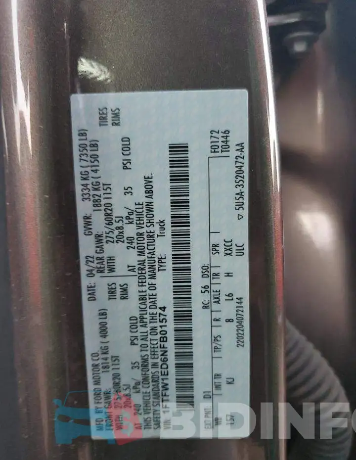 1FTFW1ED6NFB01574 Photo# 12