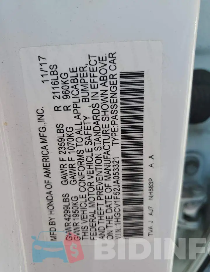 1HGCV1F52JA053321 Photo# 12