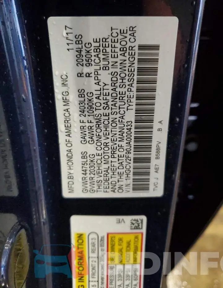 1HGCV2F90JA000433 Photo# 12