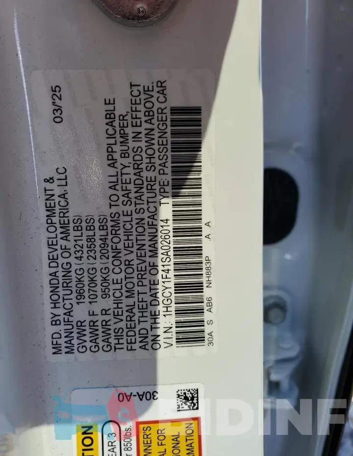 1HGCY1F41SA026014 Photo# 12