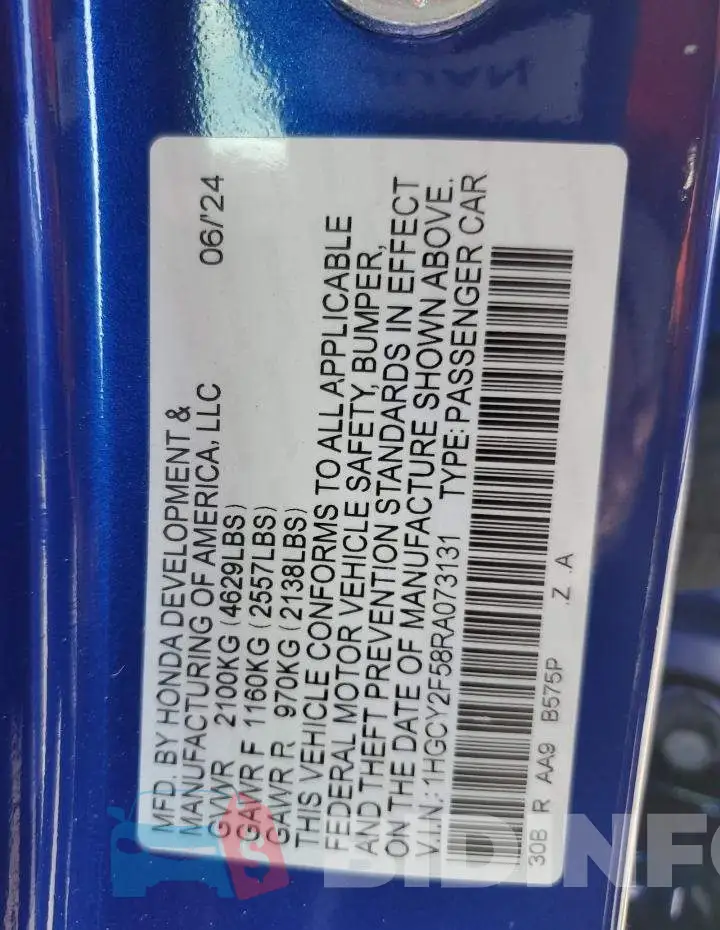 1HGCY2F58RA073131 Photo# 12