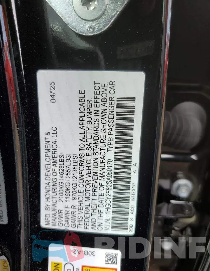 1HGCY2F82SA050170 Photo# 13