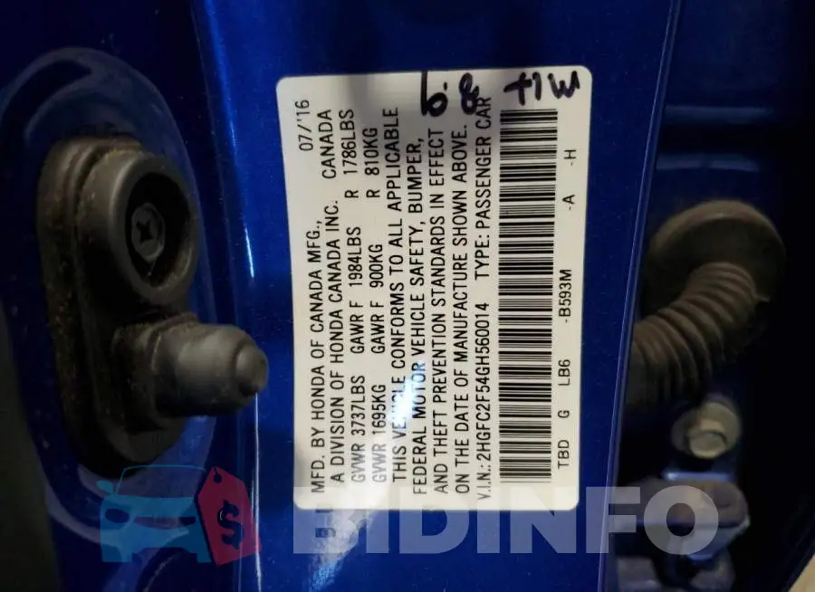 2HGFC2F54GH560014 Photo# 13