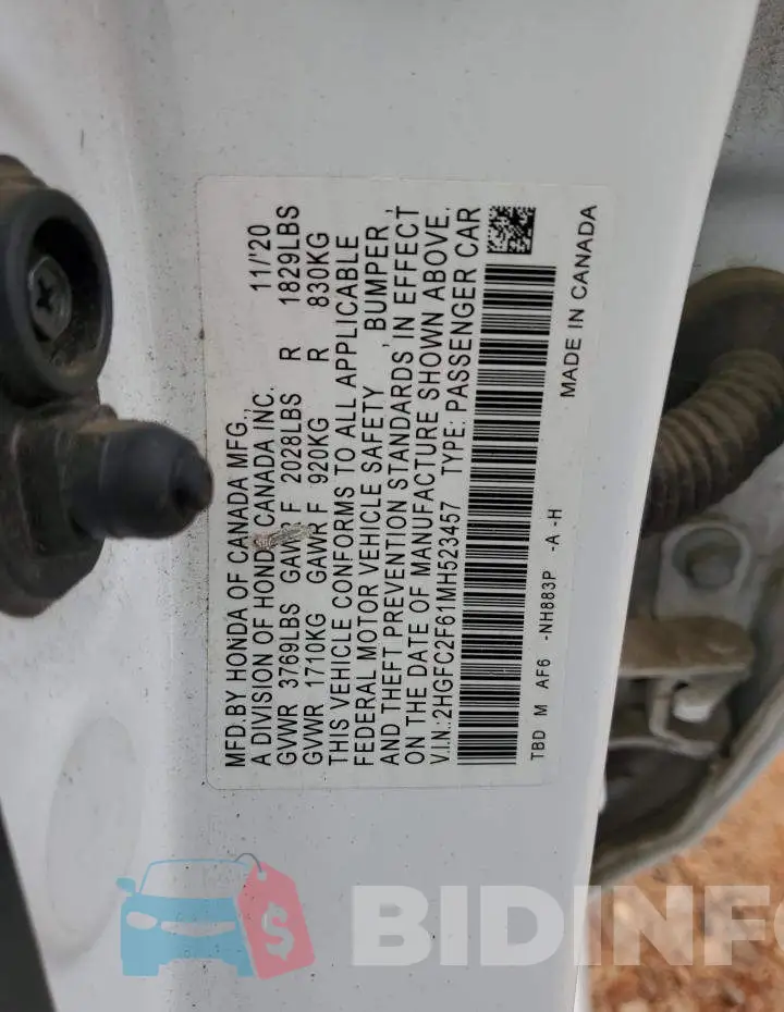 2HGFC2F61MH523457 Photo# 12