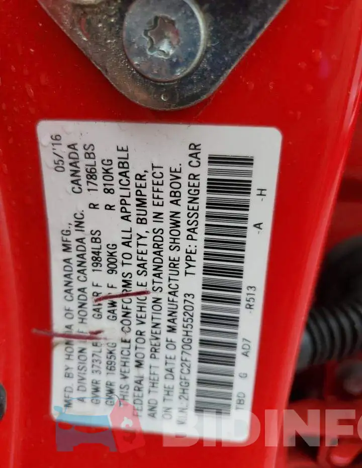 2HGFC2F70GH552073 Photo# 12