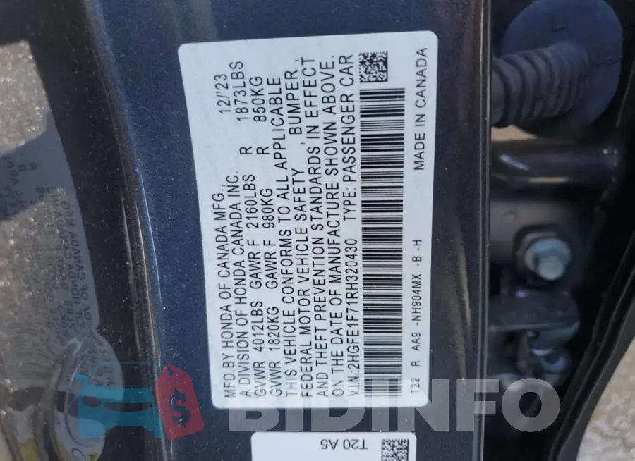 2HGFE1F71RH320430 Photo# 12