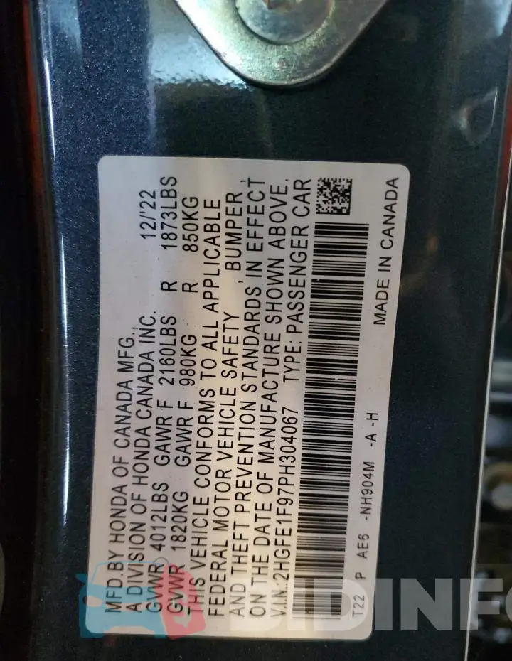 2HGFE1F97PH304067 Photo# 12