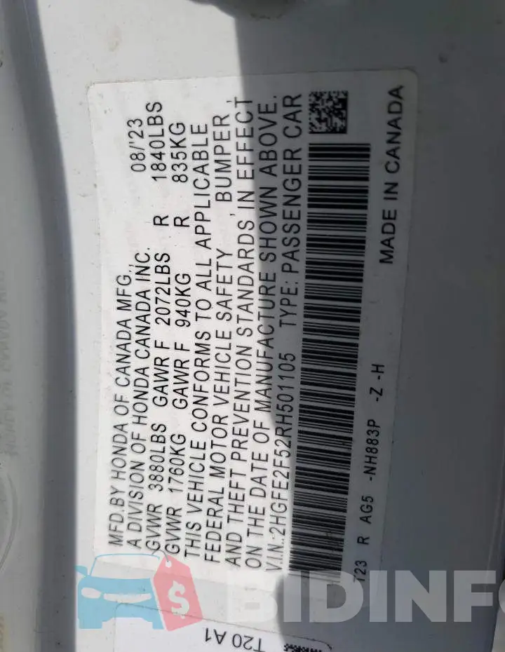 2HGFE2F52RH501105 Photo# 12