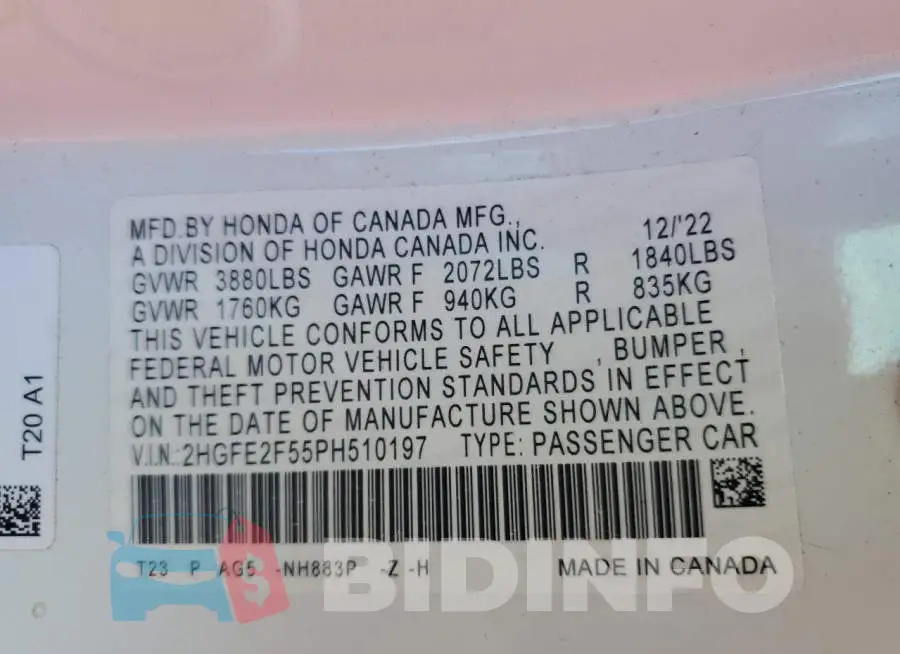 2HGFE2F55PH510197 Photo# 12