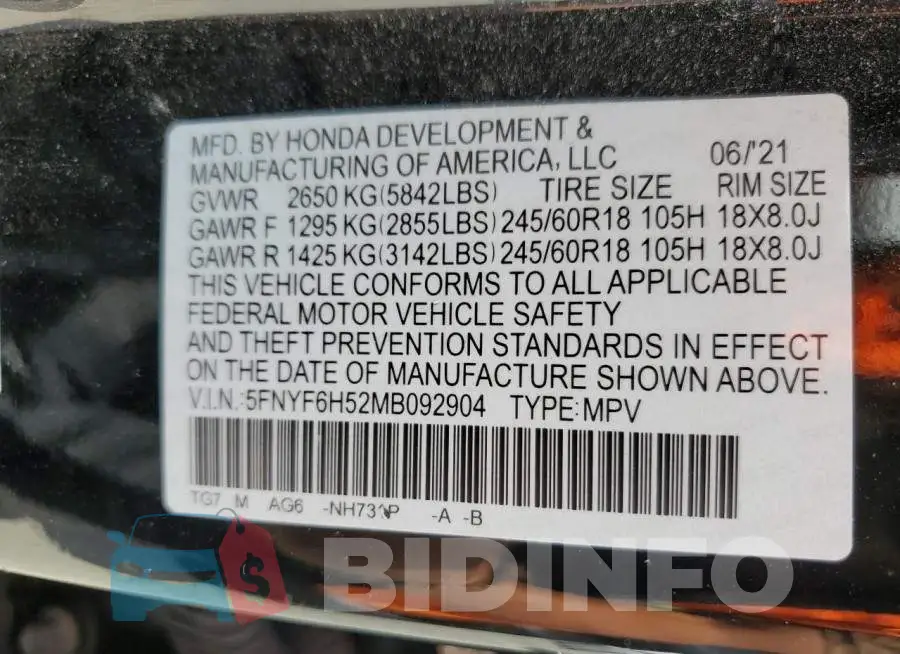 5FNYF6H52MB092904 Photo# 13