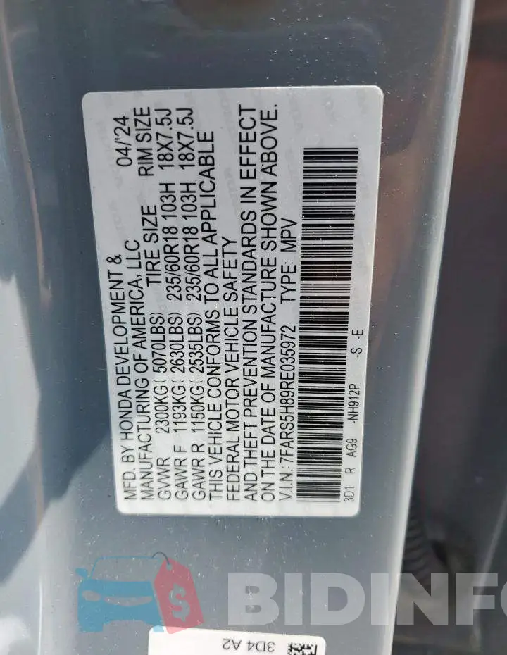 7FARS5H89RE035972 Photo# 12