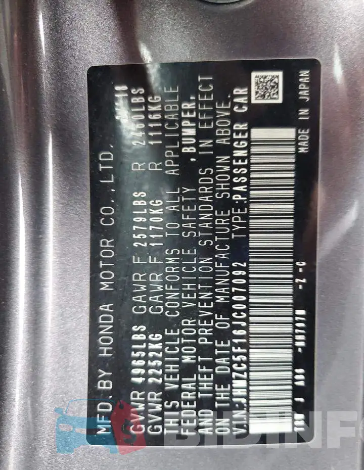 JHMZC5F16JC007092 Photo# 12