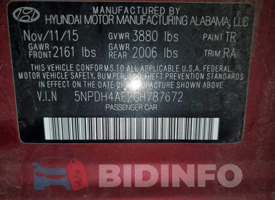 5NPDH4AE2GH787672 Photo# 13