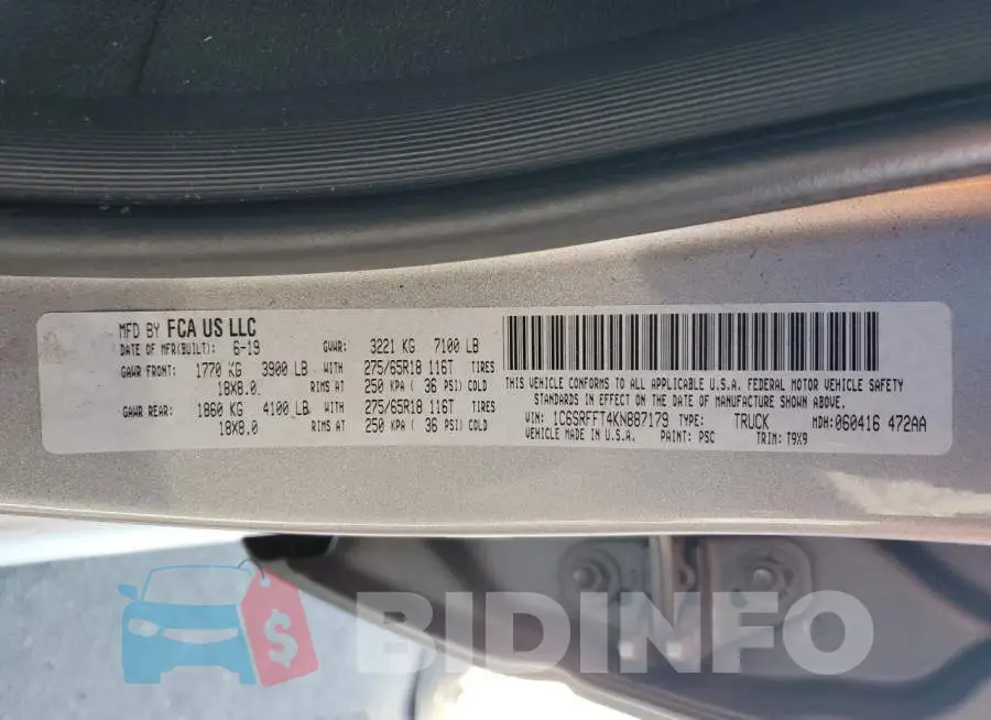 1C6SRFFT4KN887179 Photo# 12