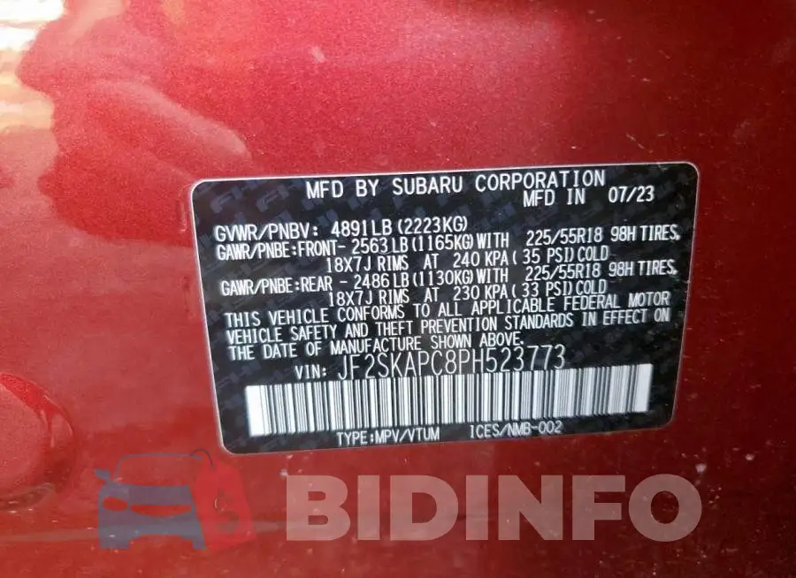 JF2SKAPC8PH523773 Photo# 13
