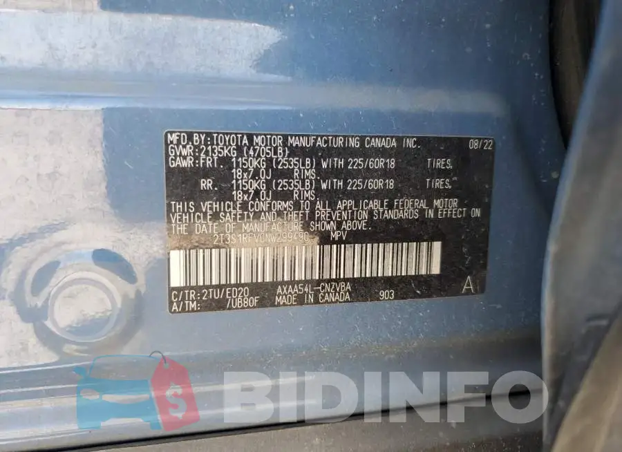 2T3S1RFV0NW299490 Photo# 12