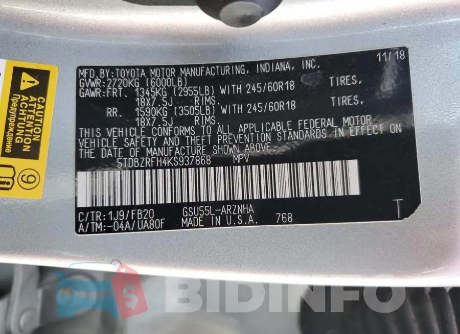 5TDBZRFH4KS937868 Photo# 13