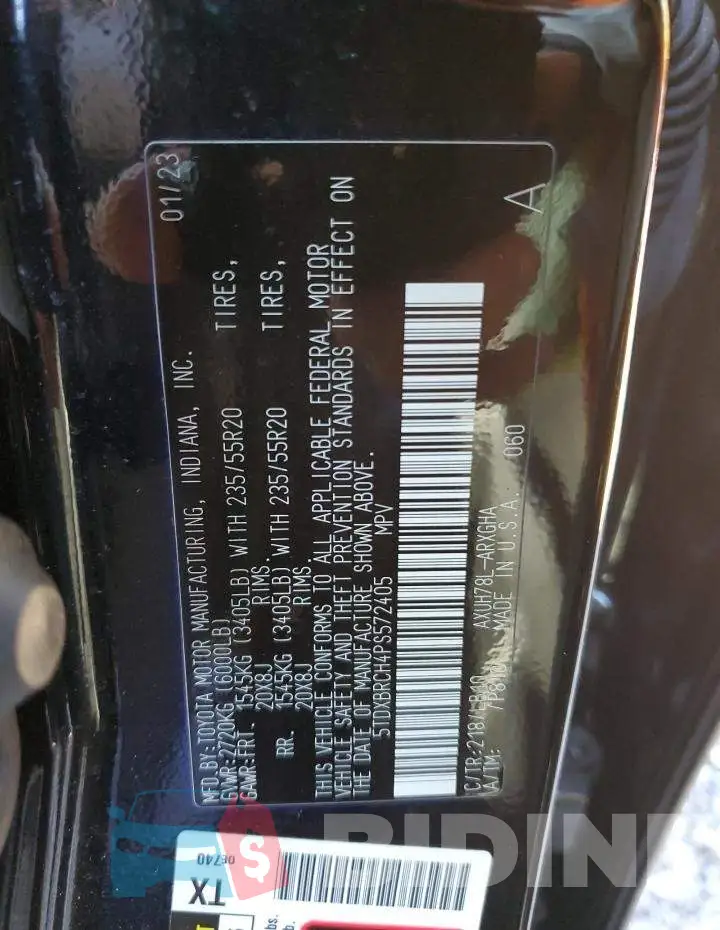 5TDXBRCH4PS572405 Photo# 13