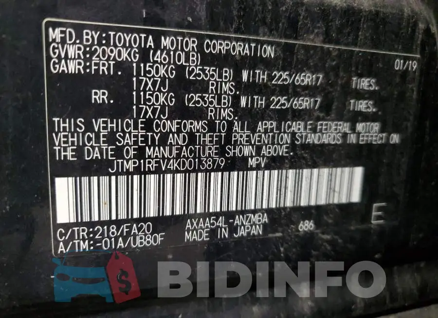 JTMP1RFV4KD013879 Photo# 14