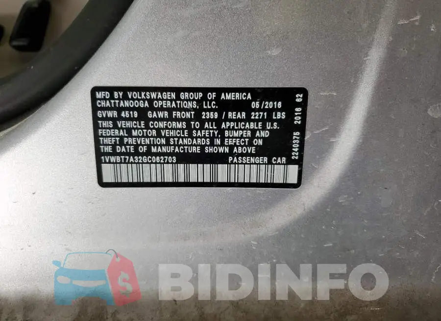 1VWBT7A32GC062703 Photo# 12