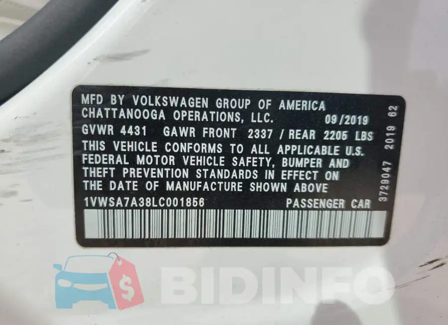 1VWSA7A38LC001856 Photo# 13