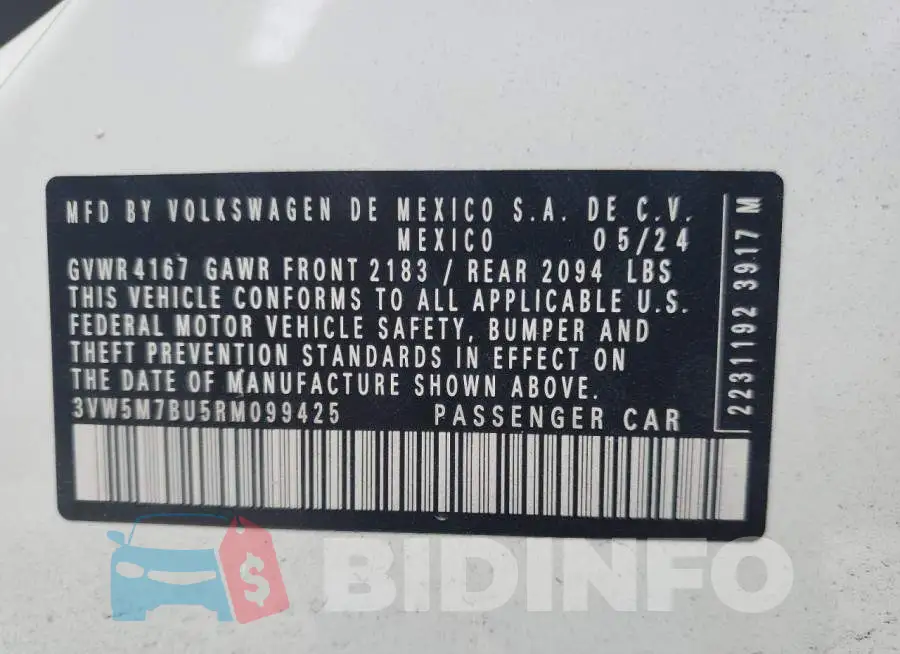 3VW5M7BU5RM099425 Photo# 12