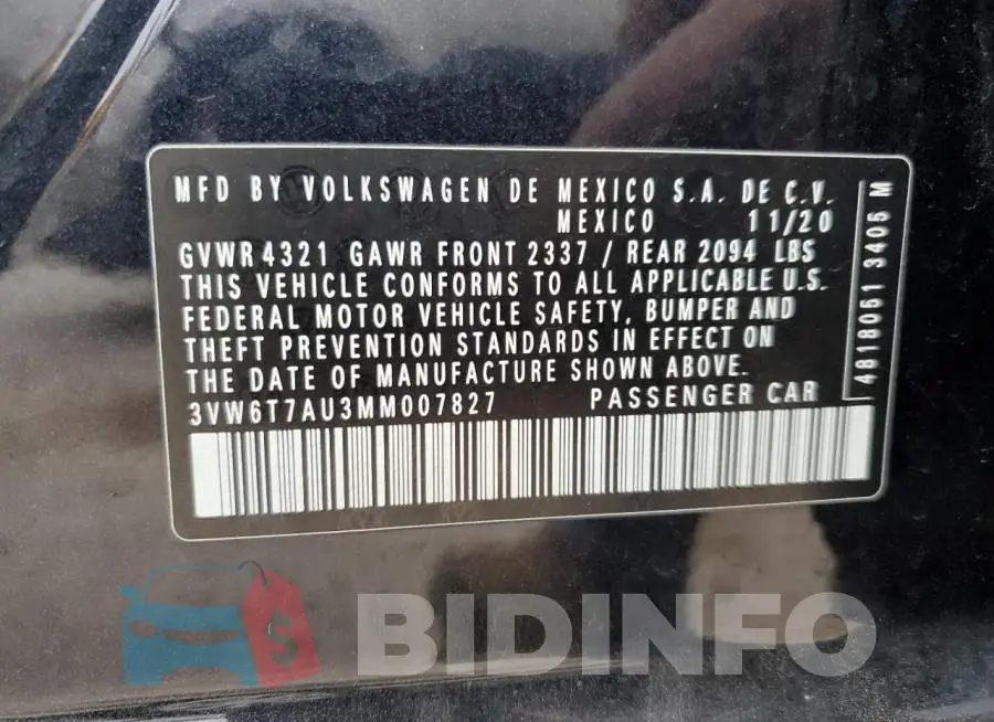 3VW6T7AU3MM007827 Photo# 13
