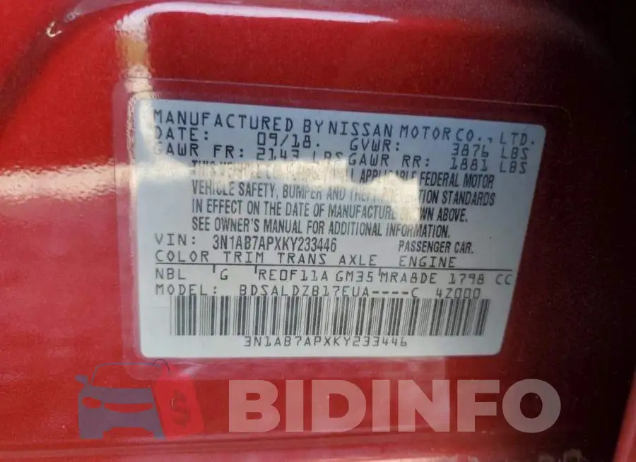 3N1AB7APXKY233446 Photo# 12