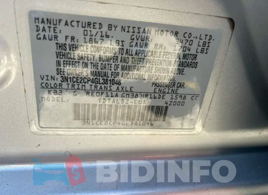 3N1CE2CP4GL381046 Photo# 10