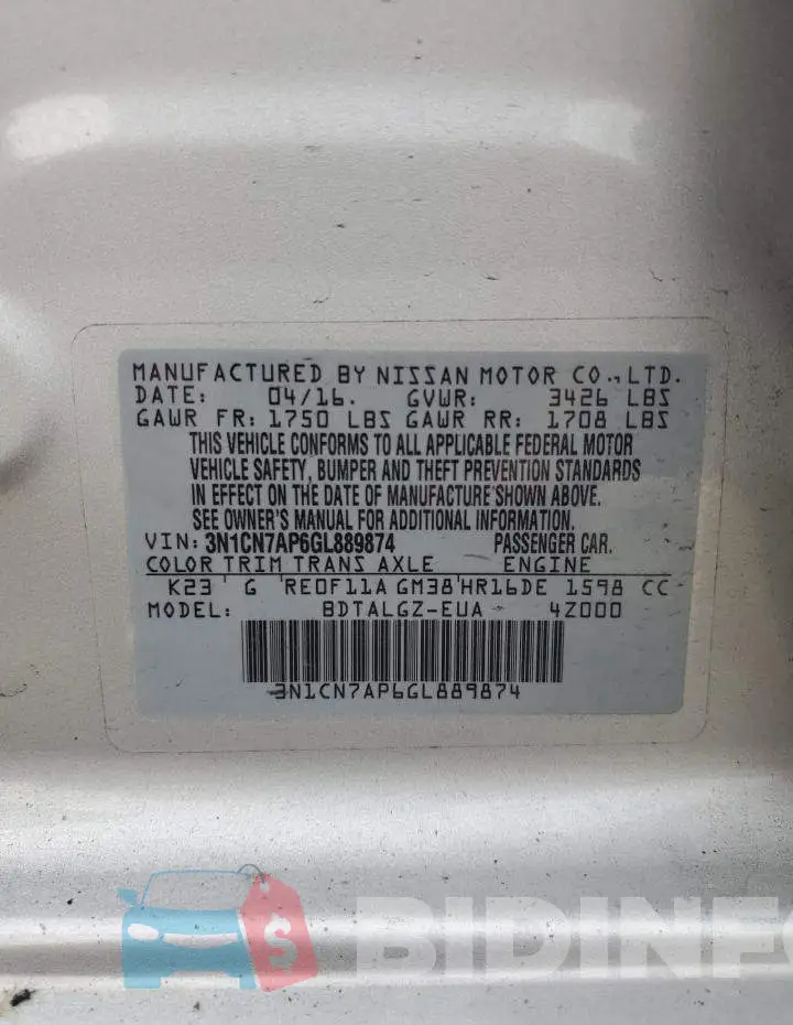 3N1CN7AP6GL889874 Photo# 12