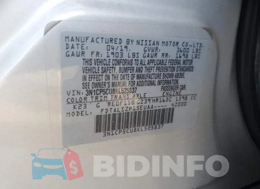 3N1CP5CU8KL525837 Photo# 12